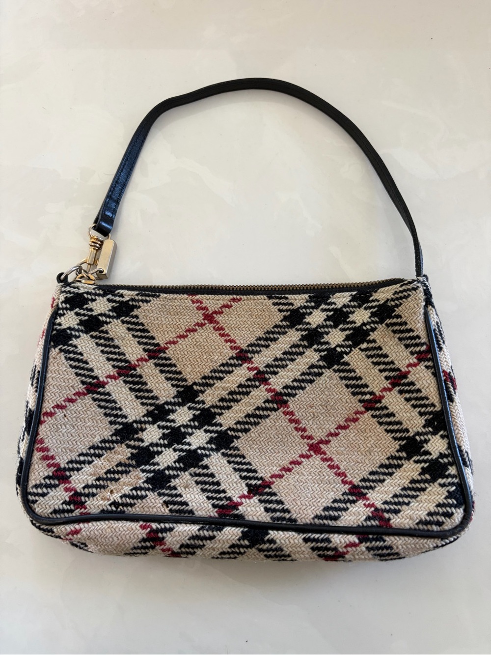 Burberry Vintage Classic Plaid Hand Bag in Beige Burgundy and Black